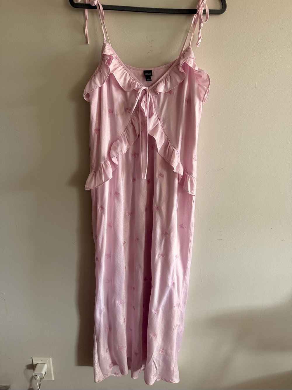wild fable Light Pink Ruffle-Trim Sleep Dress with Tie Straps
